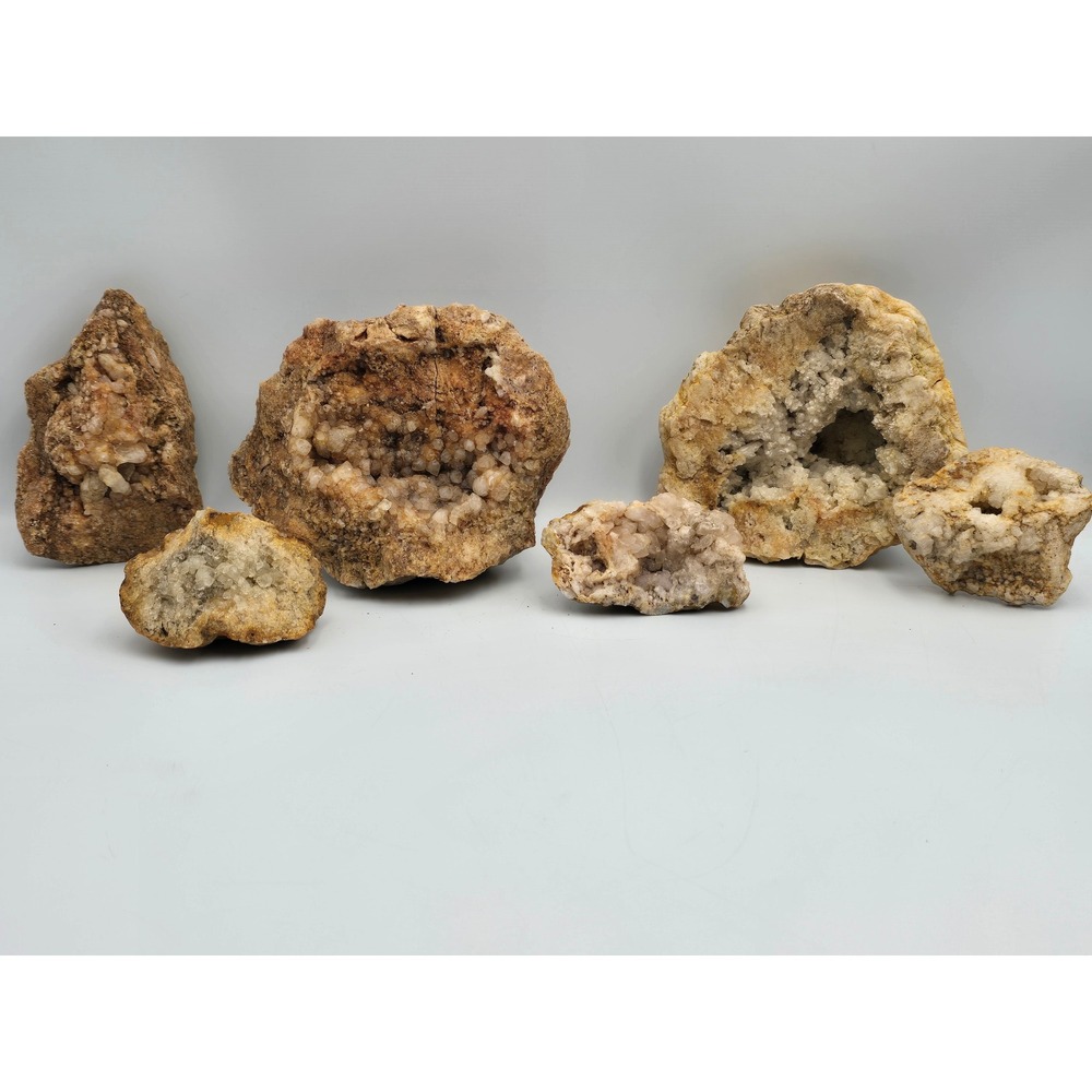 Natural‎ Quartz Geode Crystal Lot 6pc Tan White Good Raw Mineral Specimen